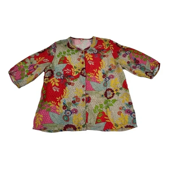 VINTAGE Korean Floral Patchwork Silk Blouse | M | Multicolor | Eclectic Boho - Picture 2 of 13